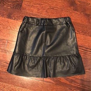 Club Monaco Leather Mini Skirt with Ruffle Detail